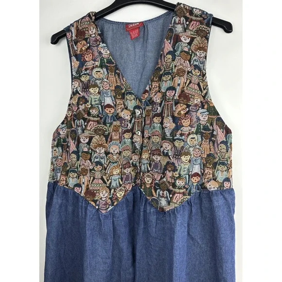 Vtg 90s Venezia Jeans Children Around The World Denim Maxi Dress Plus Size 22/24 - Picture 16 of 16